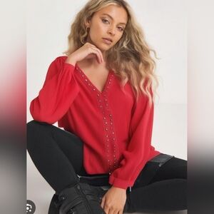 NWT Maurices Red V-Neck Studded Tunic Blouse